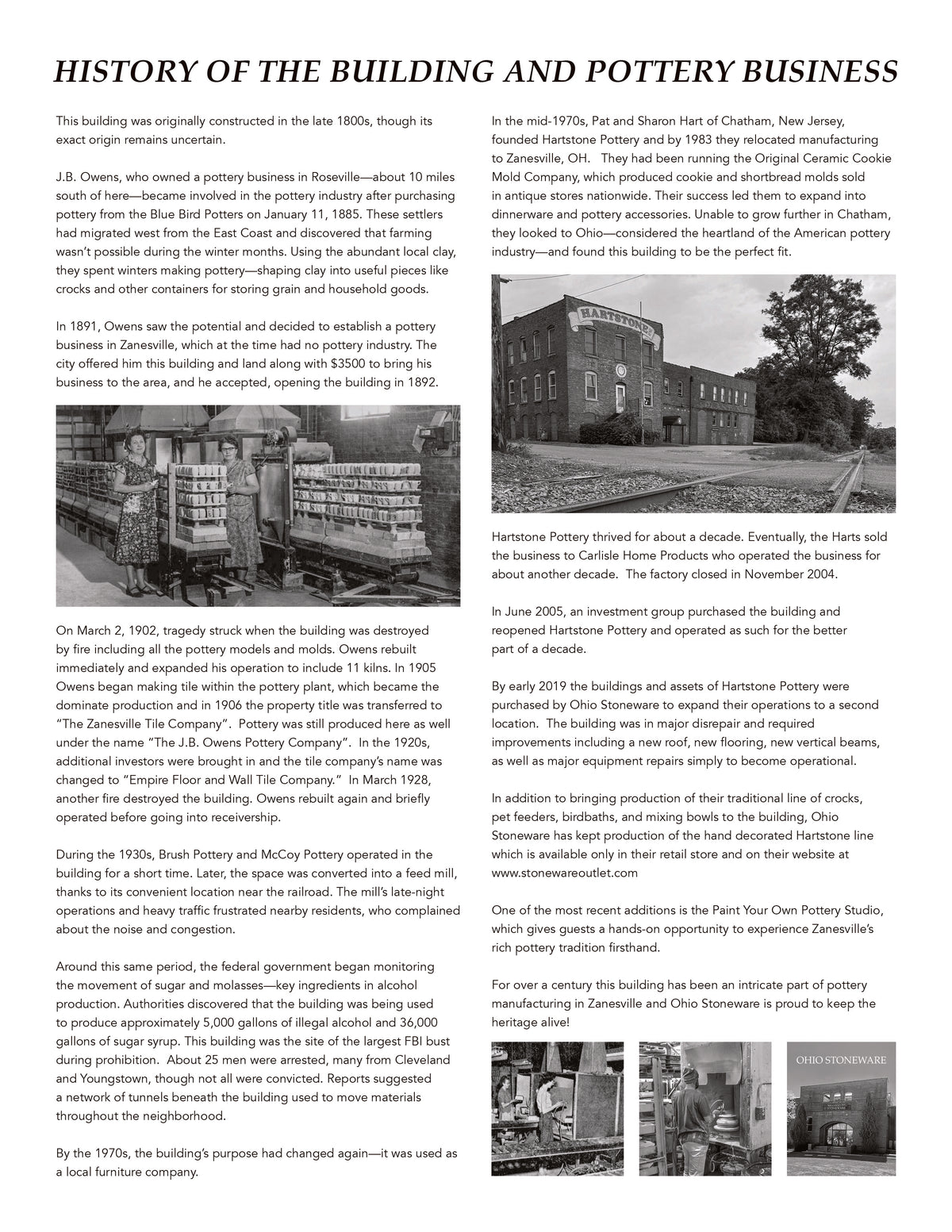 Original Ohio Stoneware history sheet