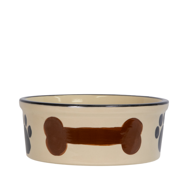 Pet Feeder ~ Large Black Hand-Decorated Dog Bowl